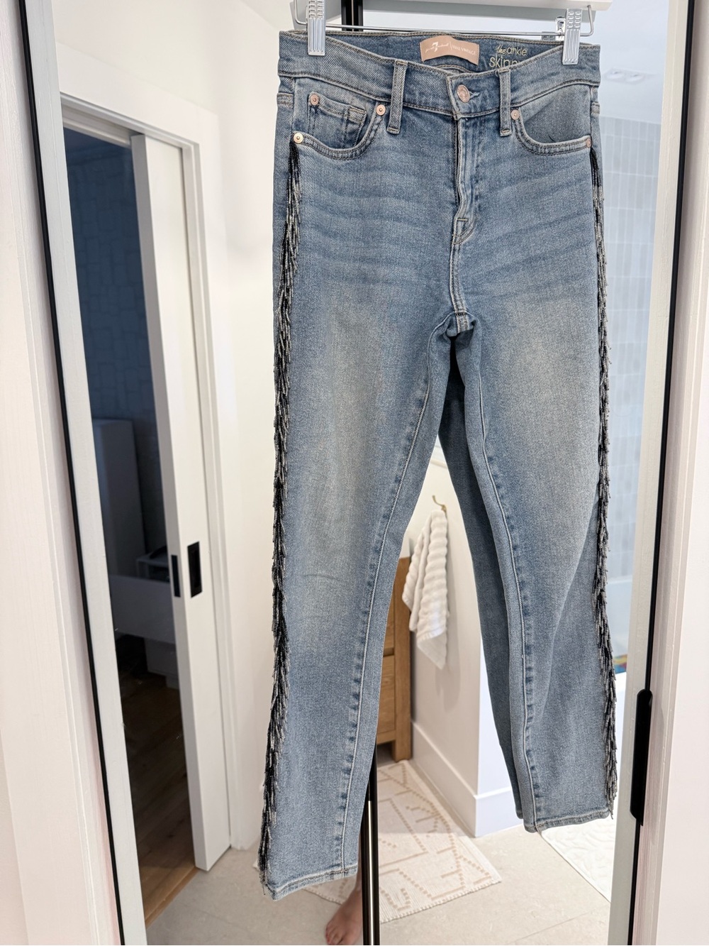 Pearl Fringe-Trim Light Wash Jeans - 7 For All Mankind